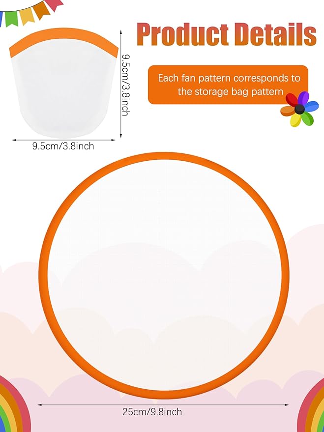 Gejoy Foldable Flying Disc Fans Bulk with Bags 9.8 Inch DIY Sublimation Handheld Cooling Fan Beach Flying Disc for Summer Outdoor Games Activities Birthday Wedding Party Favors