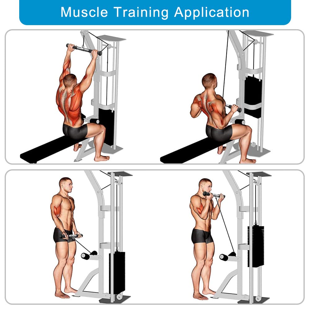 SELEWARE Rotating Straight Bar Cable Machines Attachments for Gym, Pull Down Bar Press Down Bar with Non-Slip Rubber Handle, Universal Attachment for Cable Machines, 18 Inch