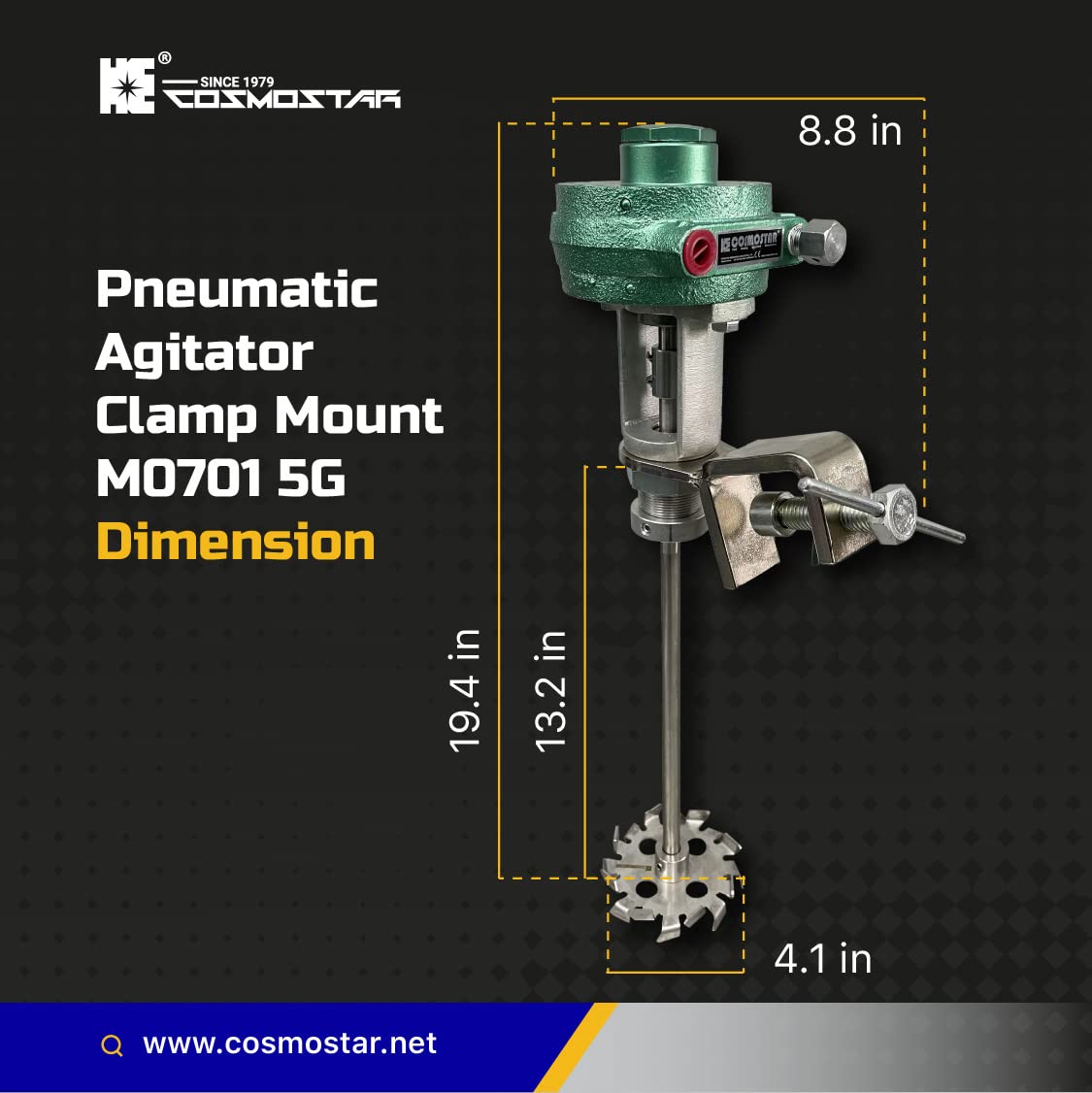 COSMOSTAR M0701 1/8HP 5 Gallon Pneumatic Agitator Clamp Mount Paint Mixer | Drum Mixer | Pneumatic Bracket Mixer, Paint Stirring Machine Bracket Air Agitator Mix Tool,Mixing Machine