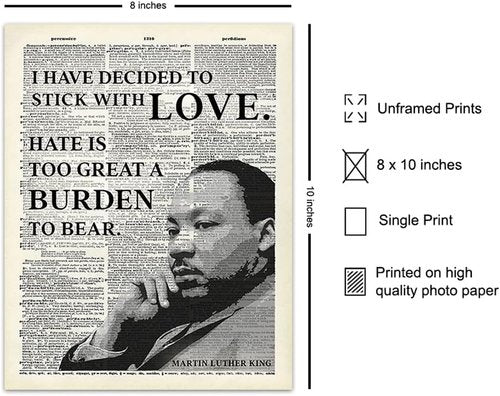 MLK Inspirational Quote Wall Art - Upcycled Poster Print for Home Decor | 8x10 Gift for Civil Rights Advocates