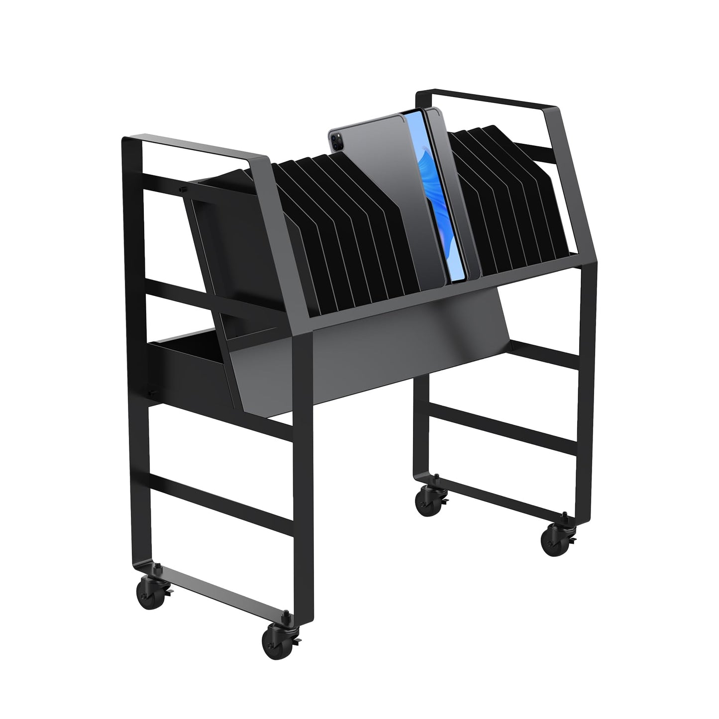 biosp 16 Devices Mobile Open Charging Cart, Rolling Charging Dolly with Wheels for Laptop Computers, Chromebooks, Electronic Equipment Organizer Rack for Office, Classroom (Power Strip Included)
