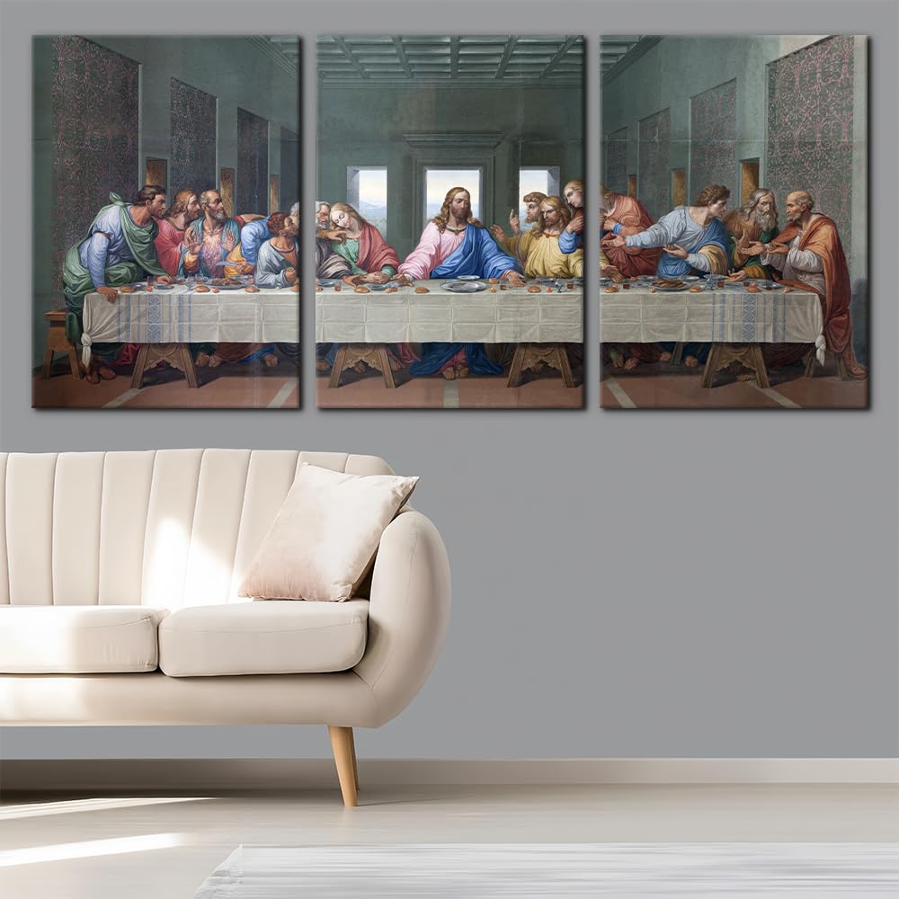 Pacimo 3 Pieces Classic Canvas Wall Art Prints The Last Supper Painting Prints on Canvas Jesus Modern Artwork Giclee Gallery Wrap Wall Decor Stretched and Framed Ready to Hang- 20"x28"x3
