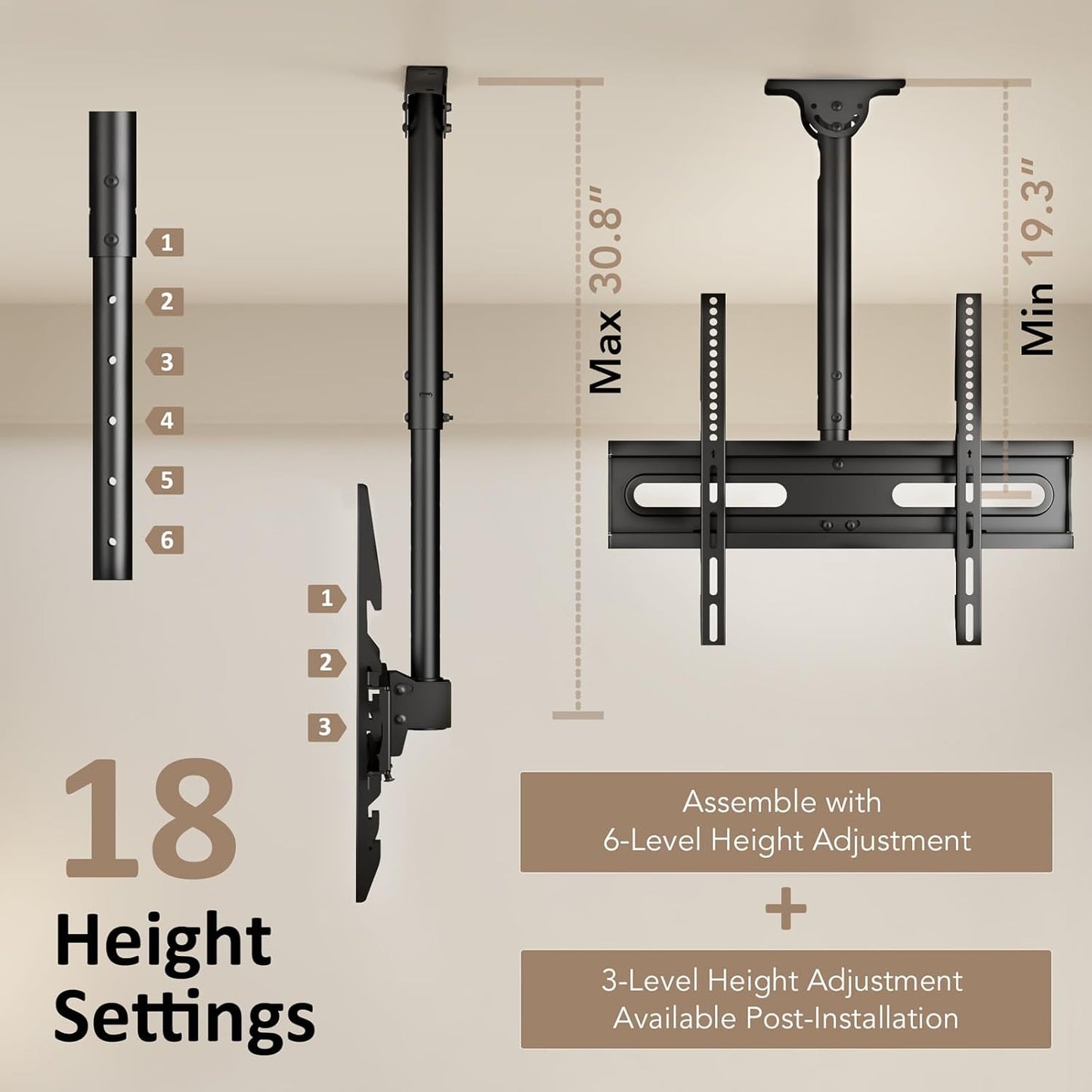 AX WABER 26-65 inch 4K 110lbs,Hanging 400x400mm (AX11TB01), Ceiling TV Mount Adjustable Bracket for LCD LED OLED TVs