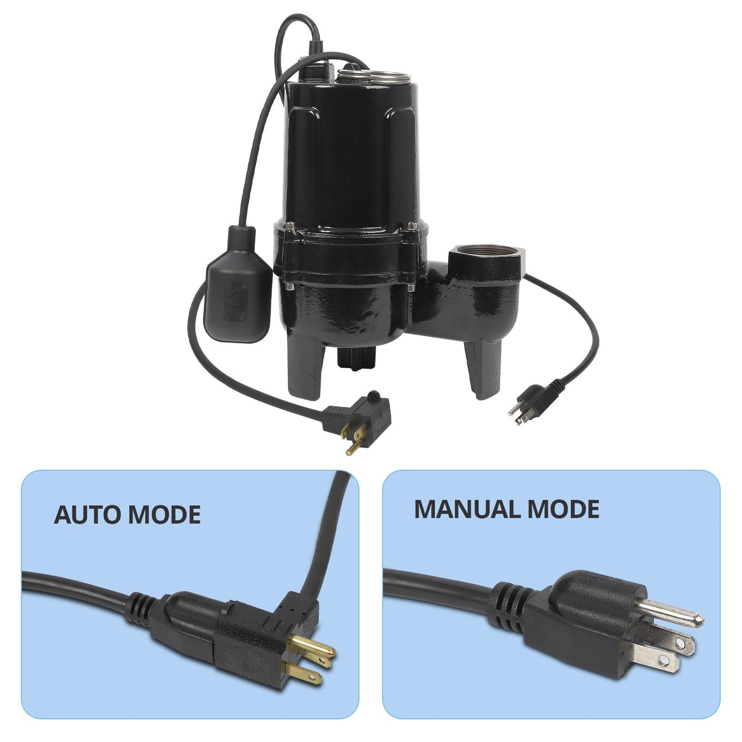 1.75HP Sump Pump Submersible Sewage/Effluent Clean/Dirty Water Transfer Utility Pump Portable with 25ft Power Cord for Swimming Pool Garden Basement Tub Pond Draining