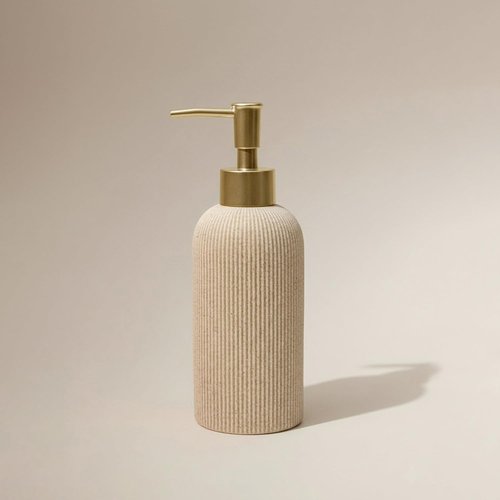 Lunestella Hand Soap Dispenser - Luxury Sand Beige Design with Matte Gold Pump | 7oz Multiuse for Bathroom & Kitchen