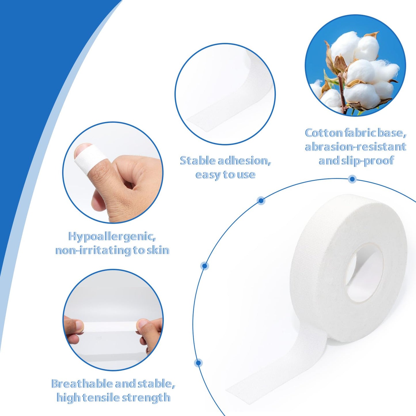 3 Rolls White Athletic Tape, 0.6 Inch Athletic Finger Tape, 32.8 Feet Each, Breathable & Waterproof Sports Tape for Joint & Muscle Support, Easy Removal No Residue