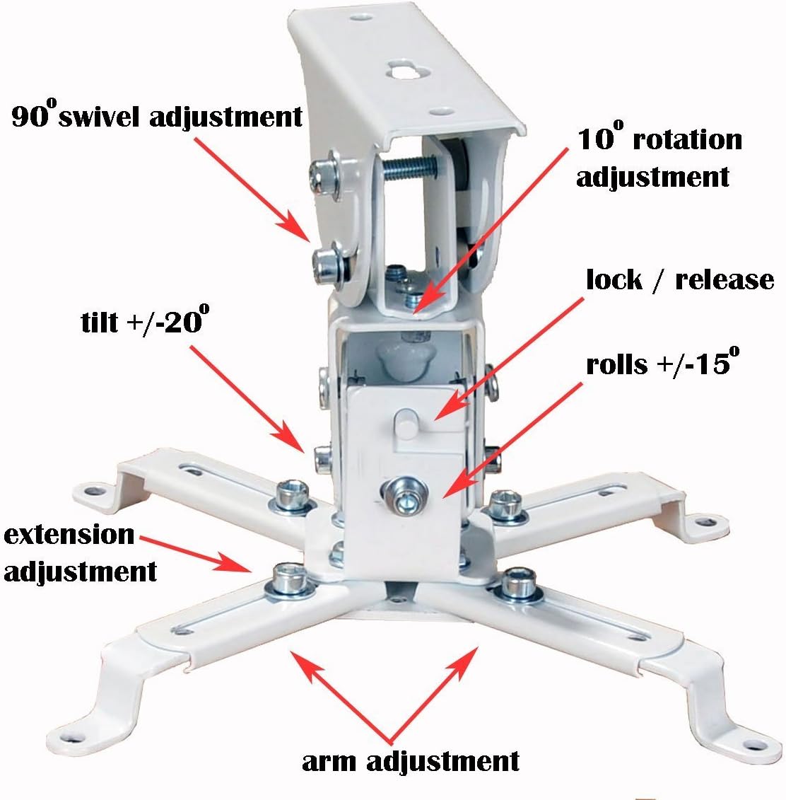 VideoSecu 26.7" 44 lbs (20 PJ2W 1CA Swivel Tilt Universal Projector Ceiling Mount Bracket Fits Flat and Vaulted Ceiling