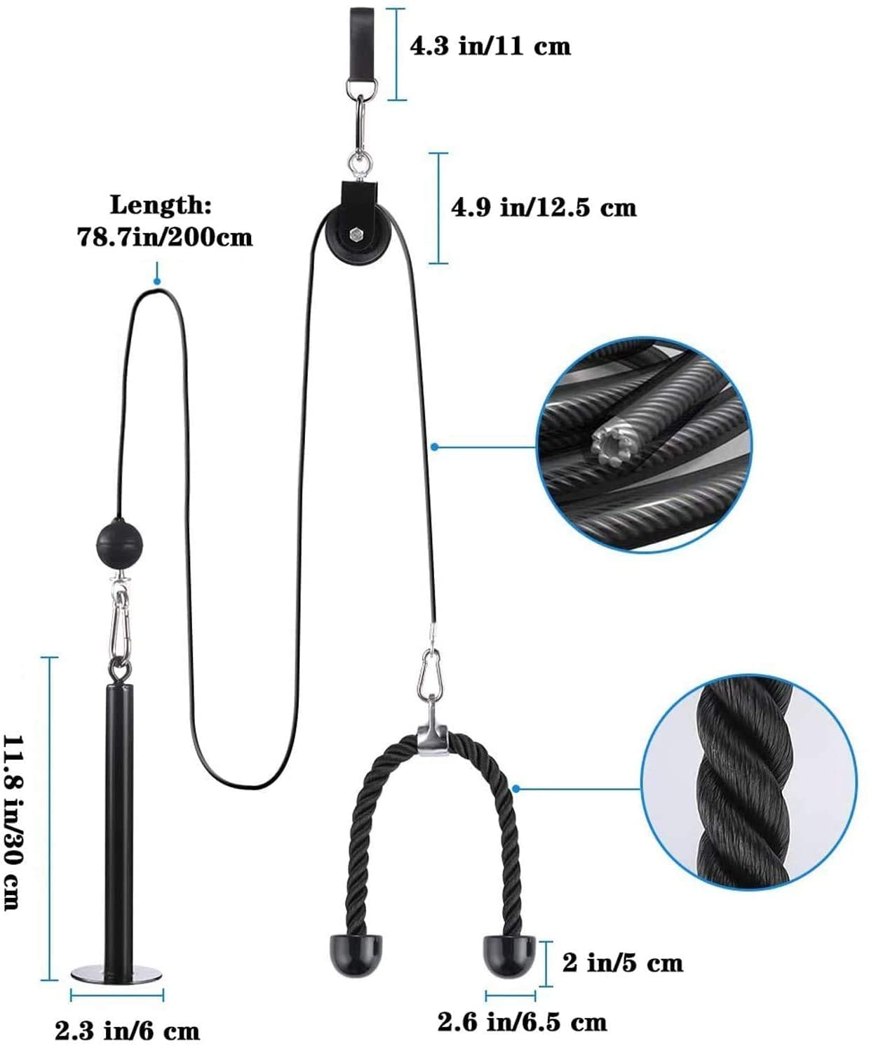 Cable Pulley System Home Gym, LAT Pull Down Weight Pulley System Gym Fitness DIY Loading Pin Weight Lifting Triceps Rope Workout Adjustable Length Pulley Cable Machine Attachments for Home Gym