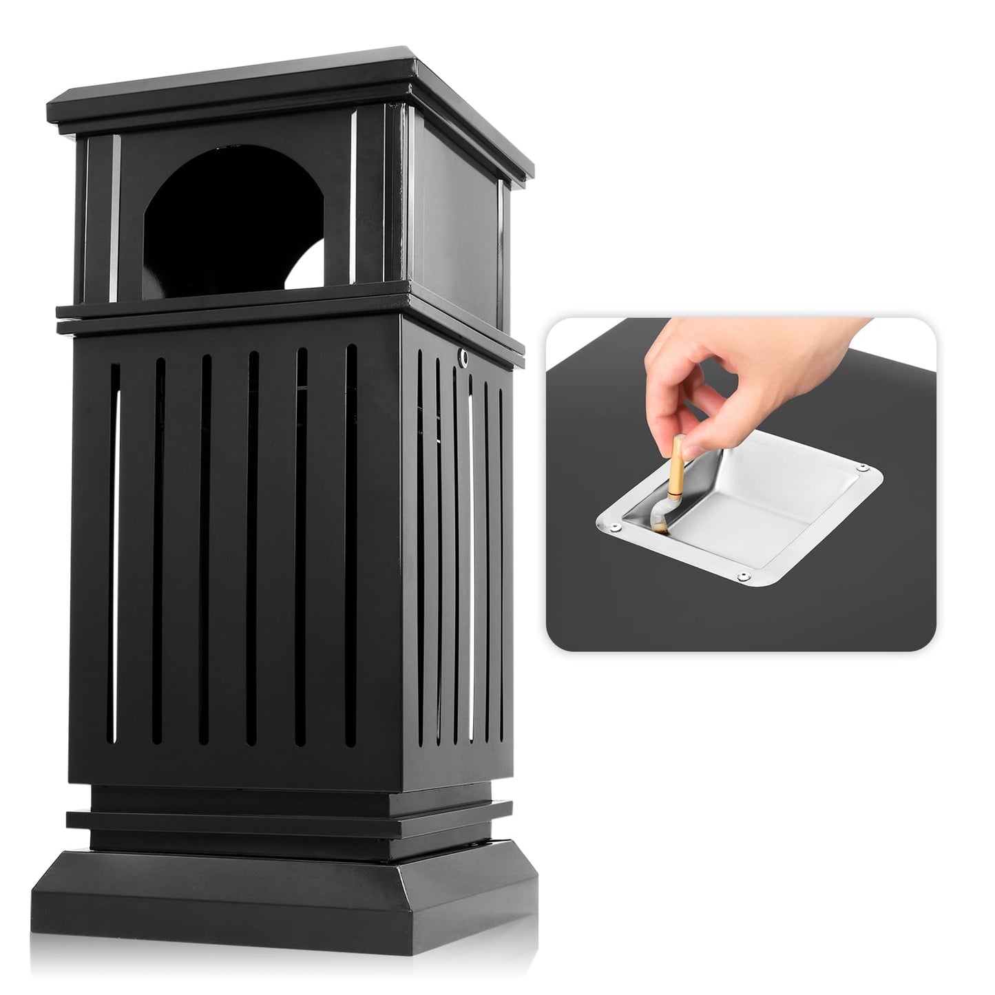 BEAMNOVA 37.4 * 17.7 * 17.7 in + 35.5 * 15.8 * 15.8 in Black Trash Can Outdoor Top Tray Stainless Steel Commercial Garbage Enclosure with Locking Lid