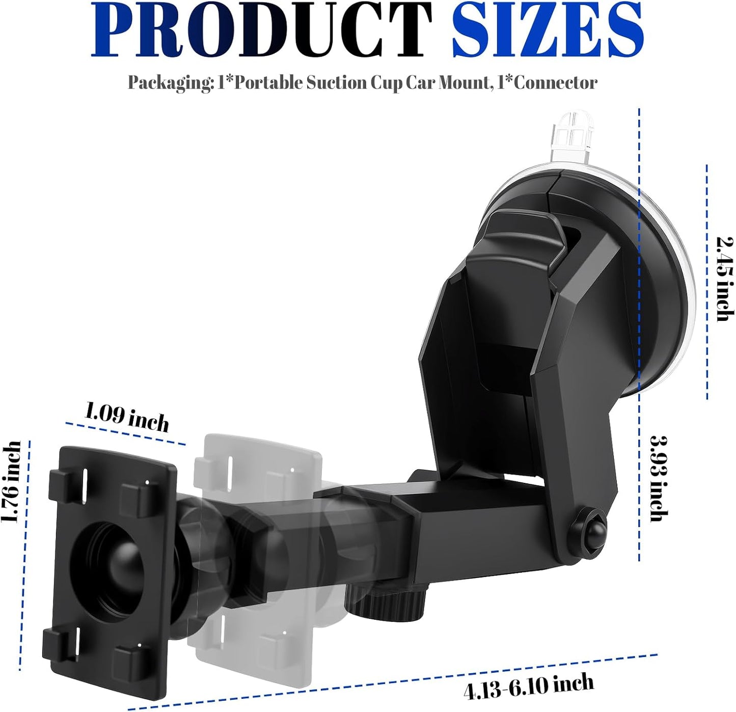VKQTS 360 240 7 Inch Rotatable Carplay Mount,Windshield Suction Cup Mount with Adjustable Extension Arm,Portable