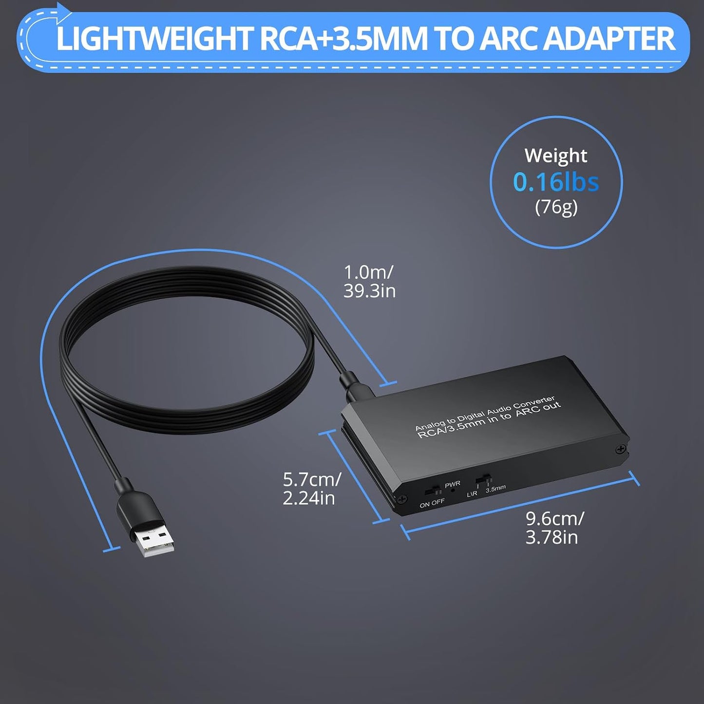 CAMWAY 3.5mm TV,Computer,MP3 Analog to Digital Audio Converter - to ARC, RCA to ARC for Old Player,Projector