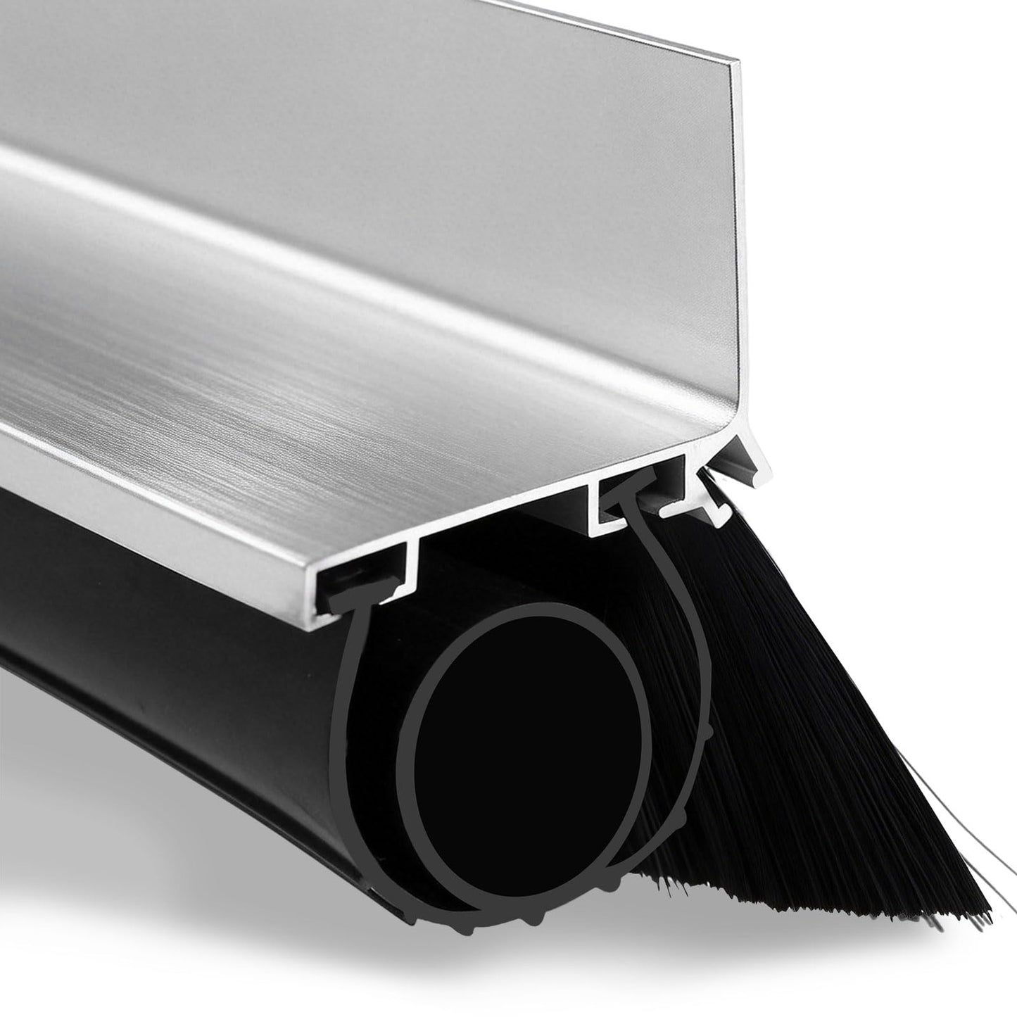 16.5FT Universal Garage Door Seals Kits，Weatherproofing Garage Door Brush Seal, U + O Heavy Duty Garage Door Seal Bottom,Aluminum Track Retainer Base and Brush Kit, Suitable for Steel、Wooden Doors