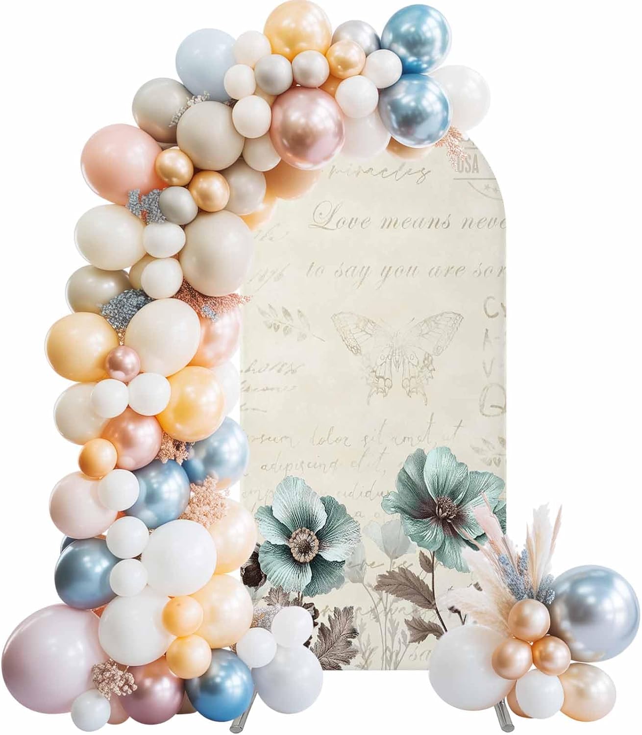 Duskova Living 4 Victorian Style Arch Backdrop Cover FT, Vintage Blue Flowers Broccoli Wedding Arch Cover Stretchy