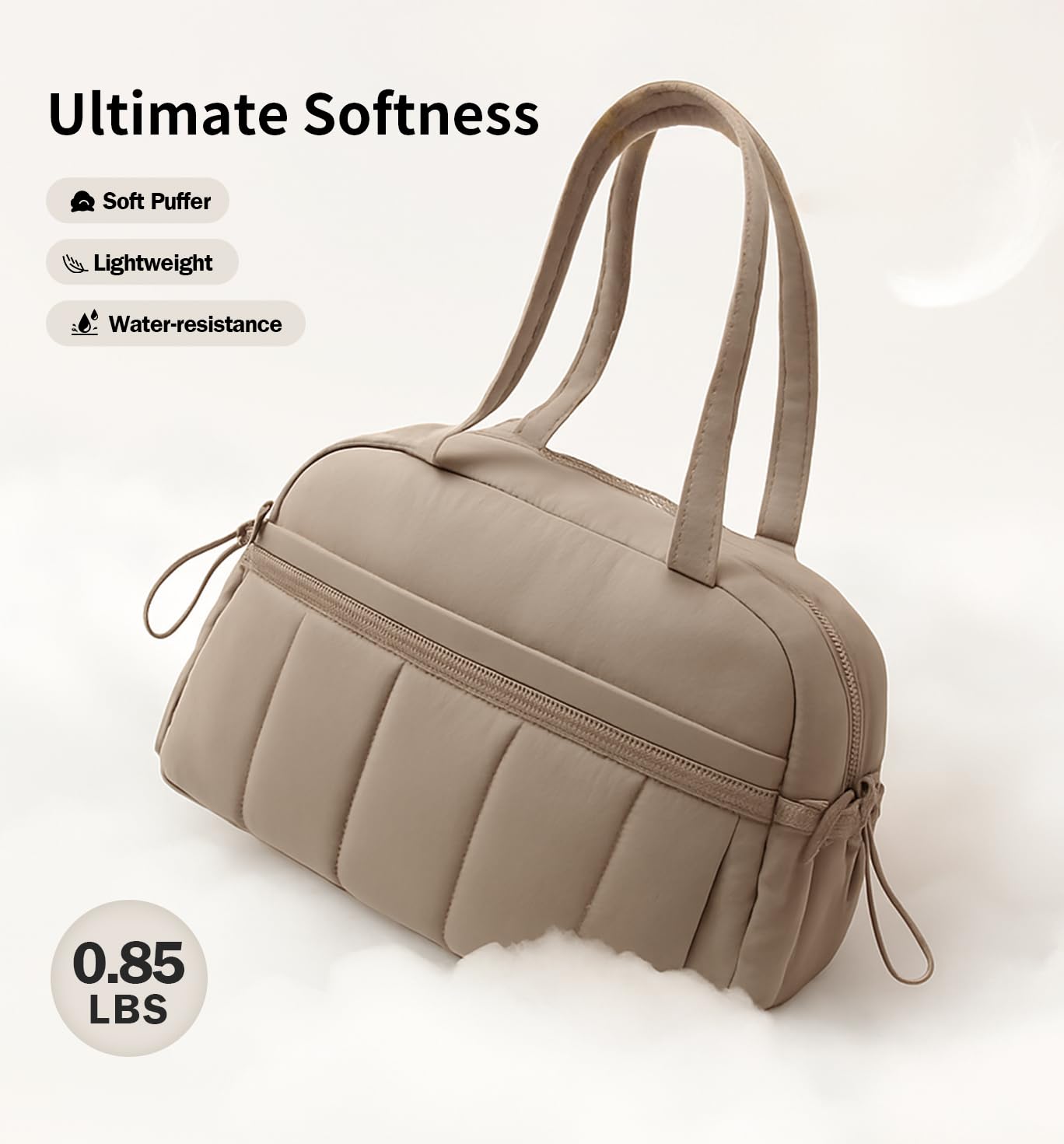 Travel Duffle Gym Bag for Women, Lightweight Puffer Carry on Weekender Bags with Wet Pocket Tote Yoga Workout Bag (Camel)