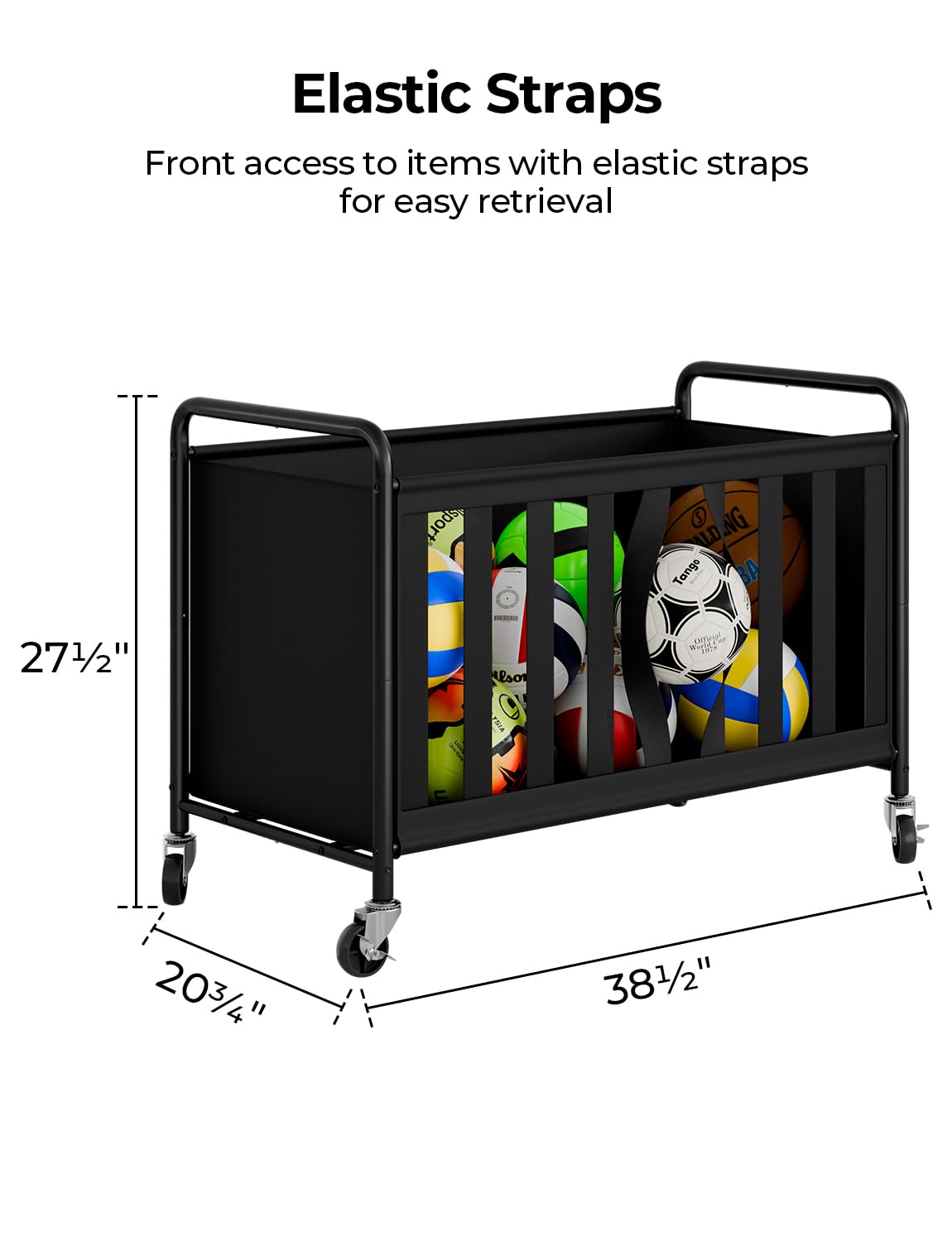 StorageWorks Ball Storage with Wheels, Ball Cart for Garage, Garage Sports Equipment Organizer with Hooks, Balls Organizer for Basketball, Football, Volleyball