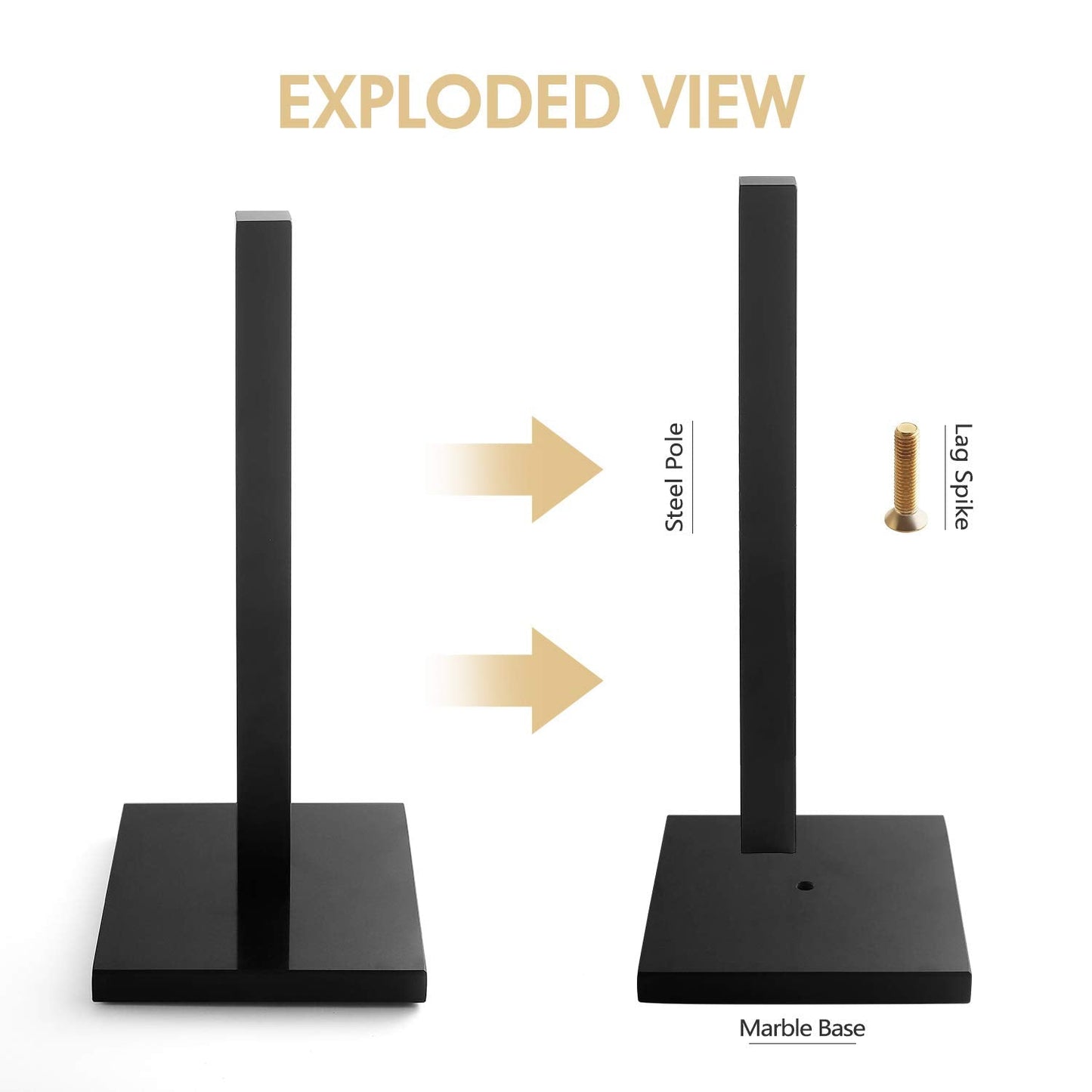 LUTAVOY Paper Towel Holder Kitchen Standing Paper Towel Roll Holder with Marble Base for Bathroom Kitchen Countertop(Matt Black,Black Base KZ50)