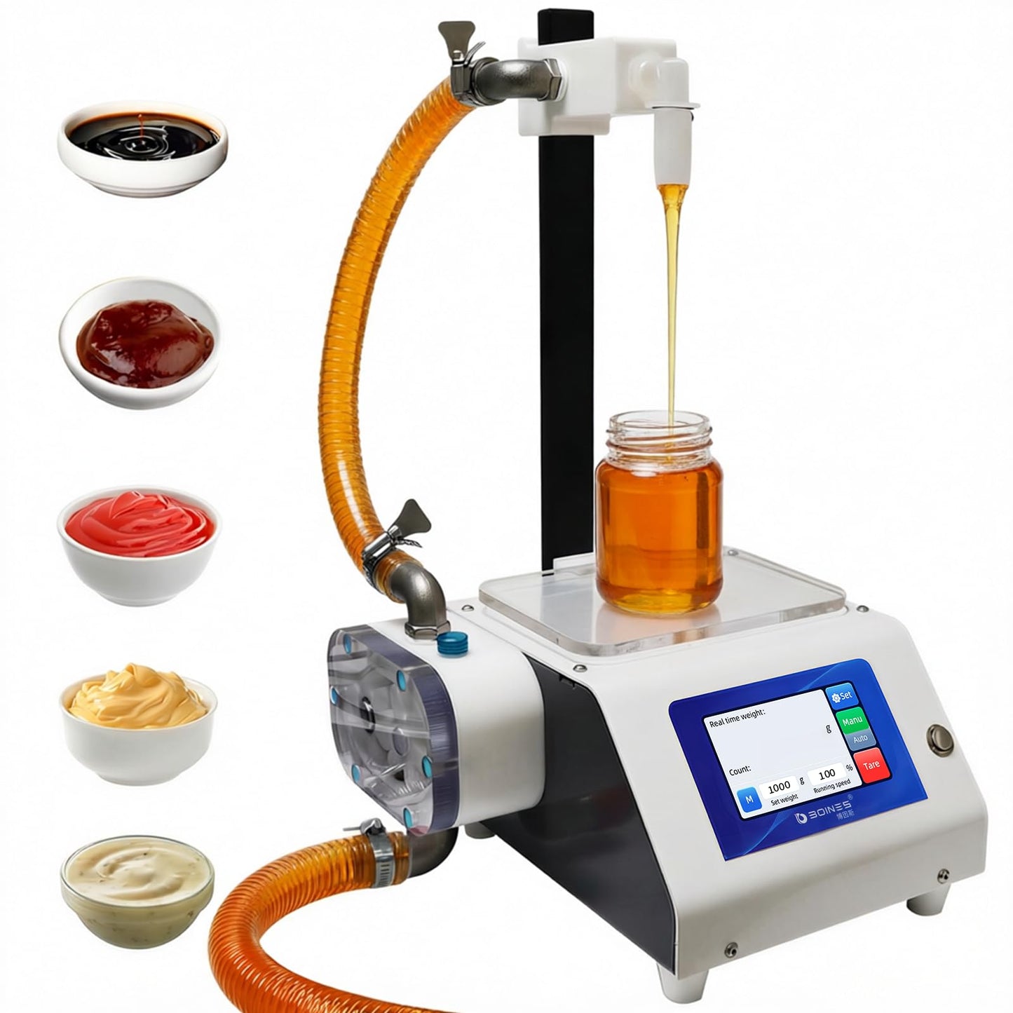 BOINES Honey Filling Machine, 1oz-11lb Paste Liquid Filling Machine, 1.32Gal/min Viscous Liquid Filling Machine, Bottle Filler Machine for honey, Salad Dressing, Ketchup