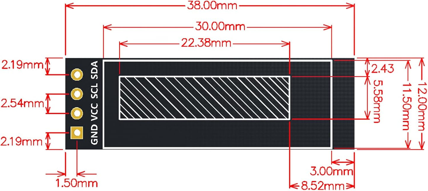 YELUFT 4pcs 0.91 Inch I2C 128 32 SSD1306 3.3V~5V Pi/ESP32 Pre-Soldered OLED Display Module with Protective Case x Pixel