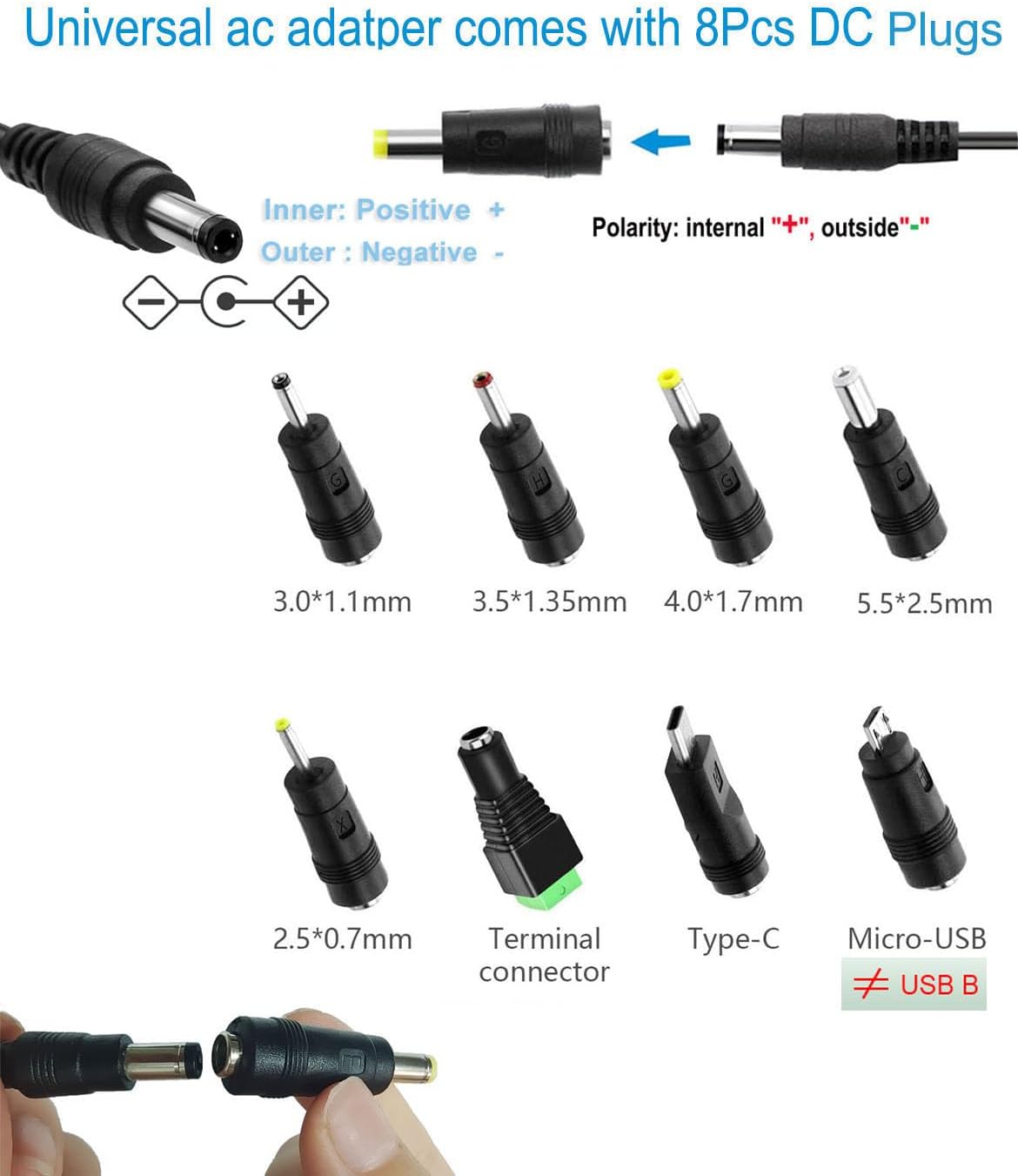 MTYTOT 5V 1A 10ft 100V-240V 5 1Amp 0.5A 8TIPS (10ft Long Power Supply Adapter AC to DC Volt Replacement Power Cord