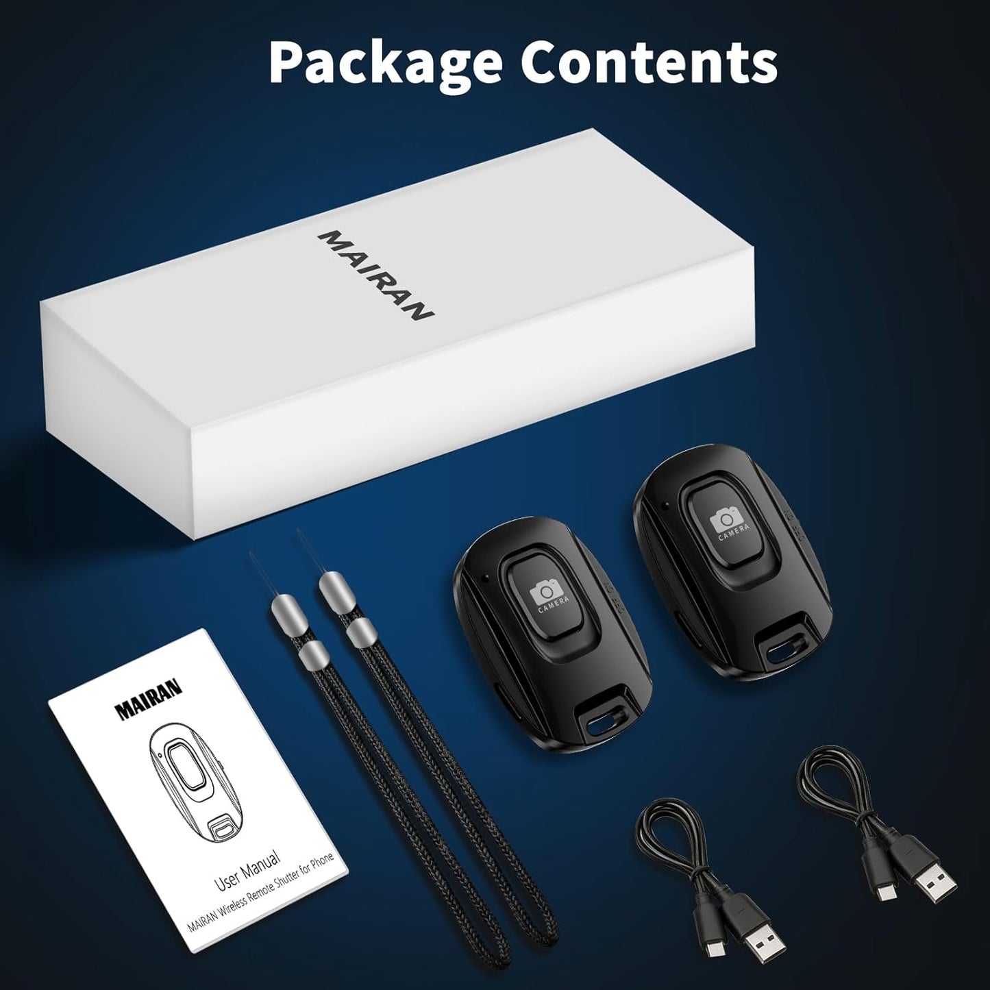 MAIRAN 2 Pack Rechargeable Wireless Camera Remote Shutter for iPhone and Android Smartphones, Bluetooth Phone Remote