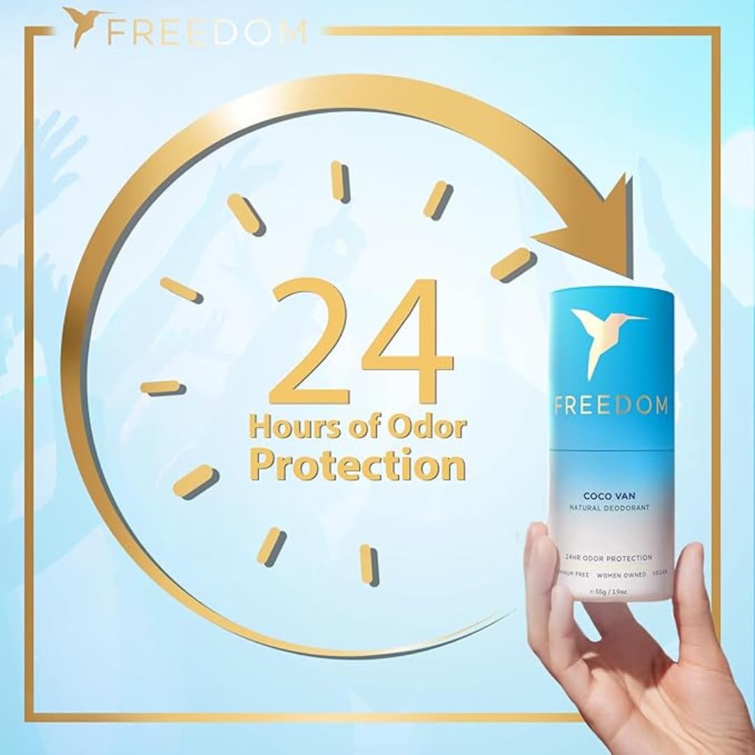 Freedom All Natural & Aluminum-free Deodorant for Women with 24-Hour Odor Protection in Eco-friendly Packaging - Made with Organic Essential Oils - Coco Van 1.9oz