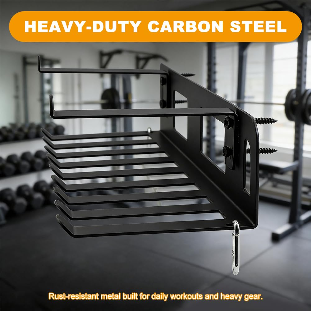 Wall Mounted Gym Equipment Storage for Resistance Bands, Yoga Mats, Jump Ropes & Weight Belts - Multi-Purpose Gym Equipment Storage Rack, Space-Saving Fitness Equipment Organizer