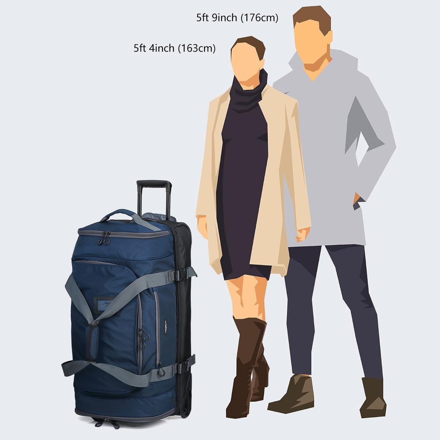 TONRUYN 100L Large Rolling Duffle Bag with Wheels and Handle, 29inch 2-Wheeled Travel Duffel Luggage with Rollers, Rolling Gym Bag with Shoe Compartment & Wet Pocket, Double-layer Space, Blue