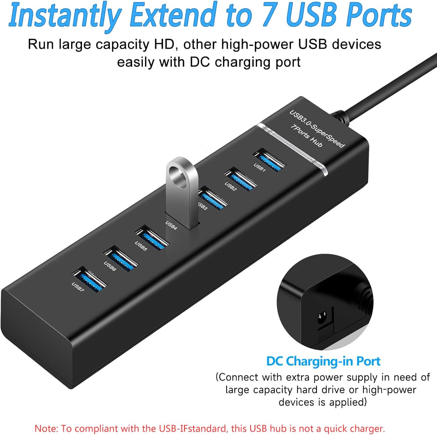 Siawclub USB3.0 7-Port Upgraded Hub, USB Extender Splitter, Multi Device Docking Station Compatible with MacBook