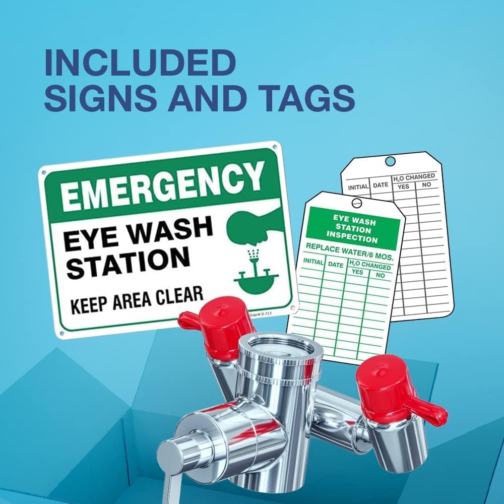 TidyFriend 4 Pack Eye Wash Kit - Faucet Mounted Emergency Eye Wash Station Sink Attachment-1 Eyewash Station, 3 Common Sink Adapter, 2 Inspection Tag, 1 Emergency Eye Wash Station Sign