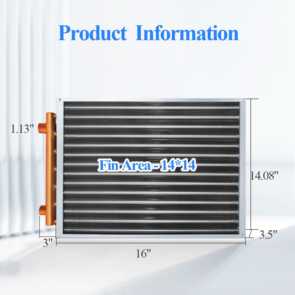 AB Water to Air Heat Exchanger 14x14 with Copper Ports 1" for Outdoor Wood Furnaces, Residential Heating and Cooling, and Forced Air Heating