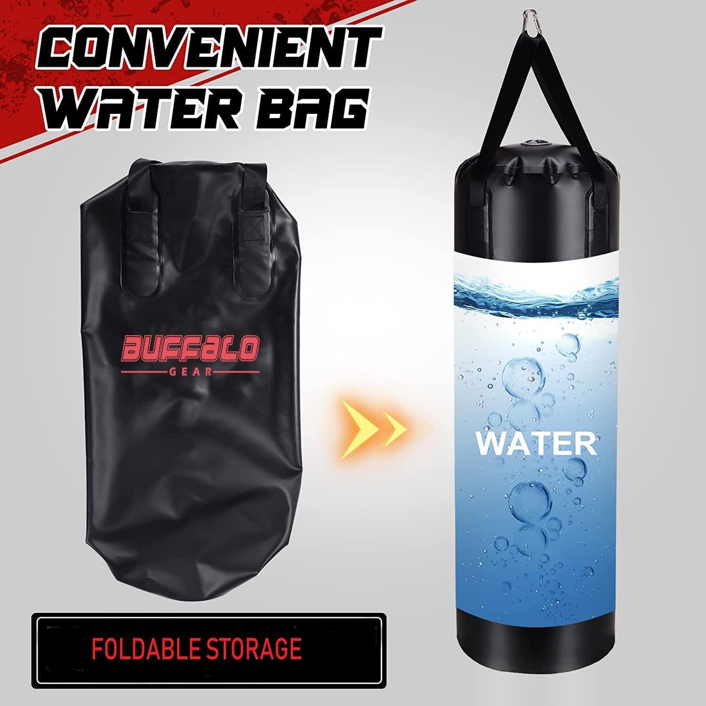 Buffalo Gear Water Punching Bag for Adults, 225LB Adjustable Durable Heavy Punching Bag for Kickboxing Boxing Gym Home Training