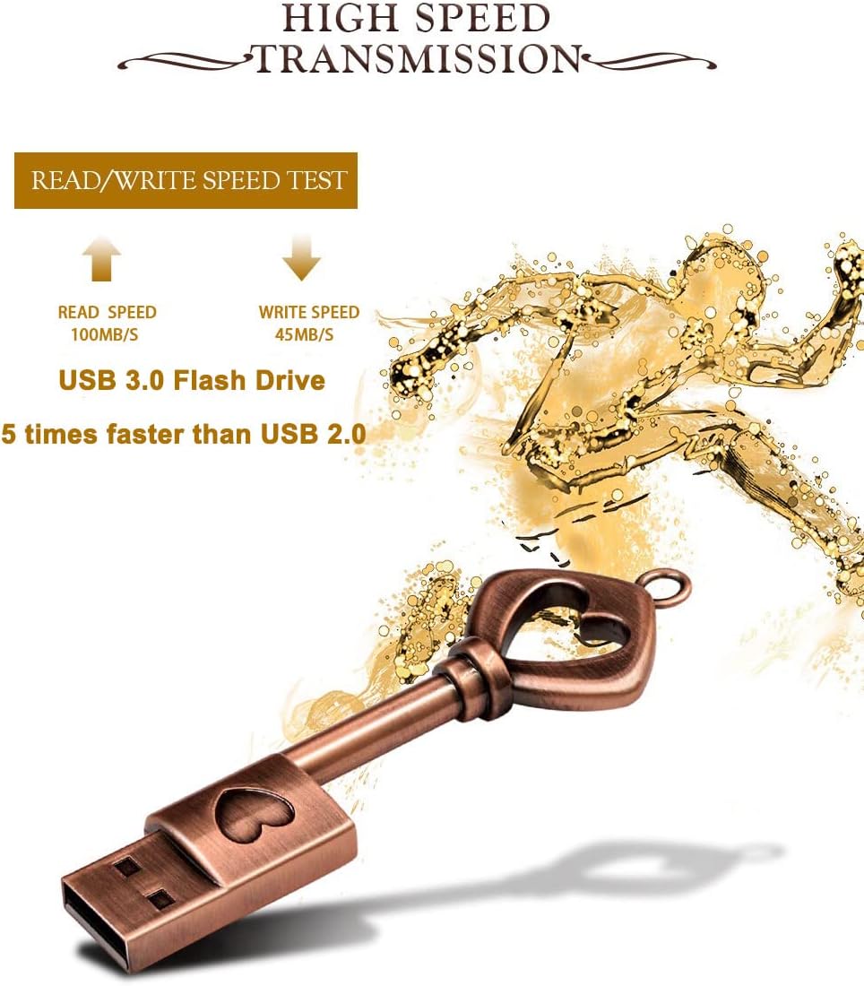EZITSOL 64GB 3.0 100MB/S USB Wedding USB Flash Drive with Wooden gift Box, High Speed Up to Keychain exFat Thumb Drive