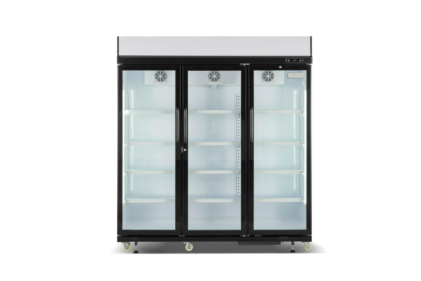 Frigidaire Commercial, 70.9" Triple Door Glass Display Refrigerator, Merchandiser Fridge, 49 Cu Ft, LED Lighting, 8 Wire Shelves, Digital Temperature Control, Self-Closing Glass Doors