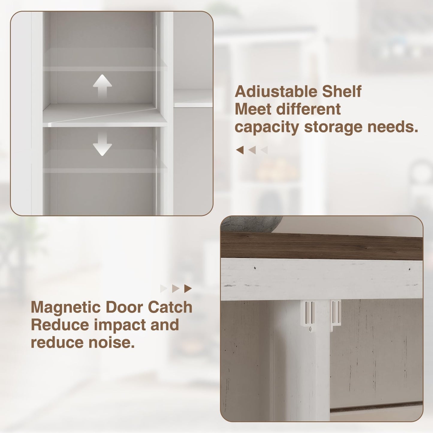 Befrases Farmhouse Storage Cabinet with Adjustable Shelves, Large Pantry Organize with 2 Barn Doors, Freestanding Cabinet for Kitchen, Garage, Basement, Living, Utility Room, Off-White