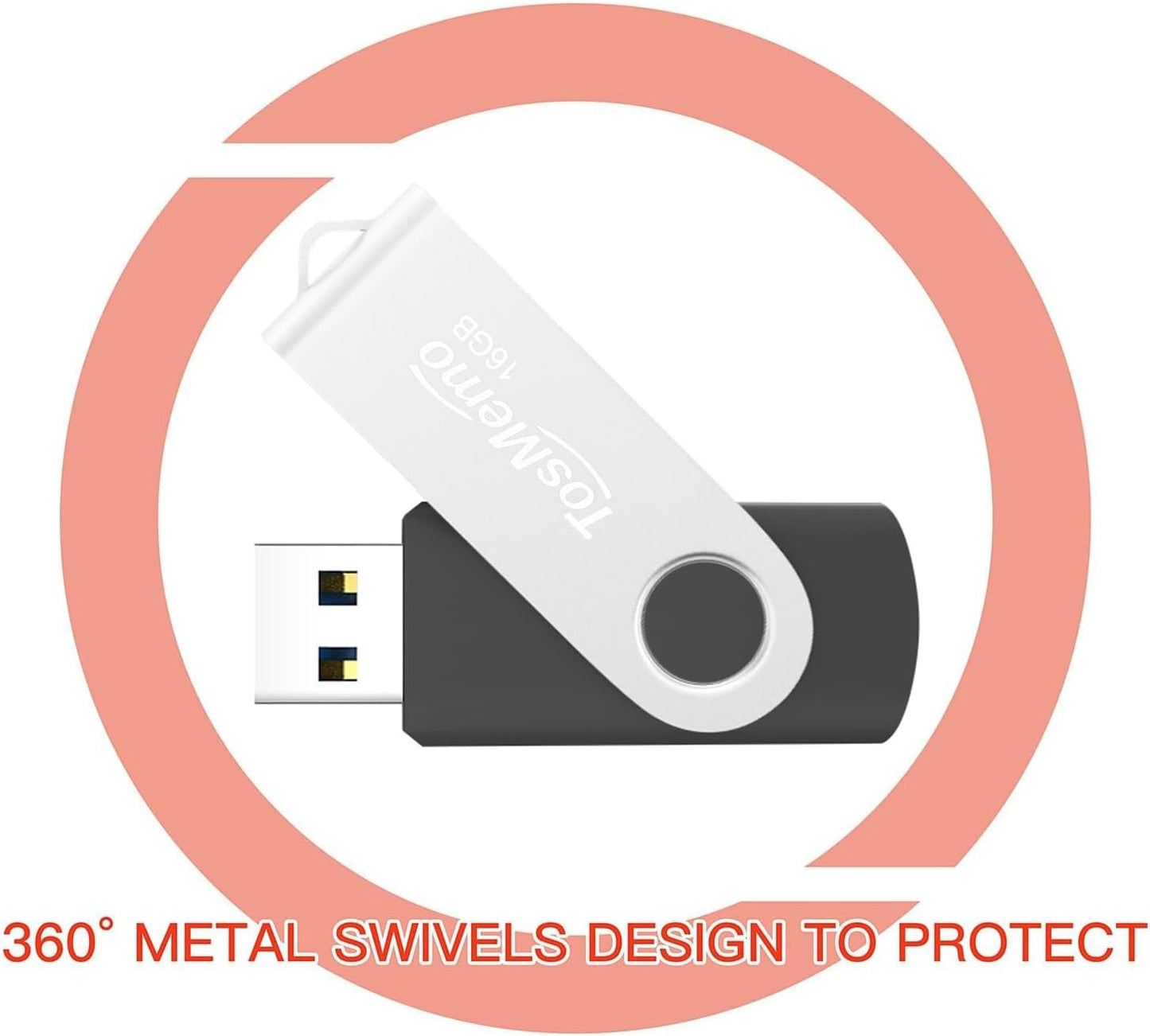 TosMemo 16GB 2.0 Storage(2 Pack,Black USB Flash Drive Thumb Drive USB Flash Drive Swivel Jump Drive Pen Drive Memory