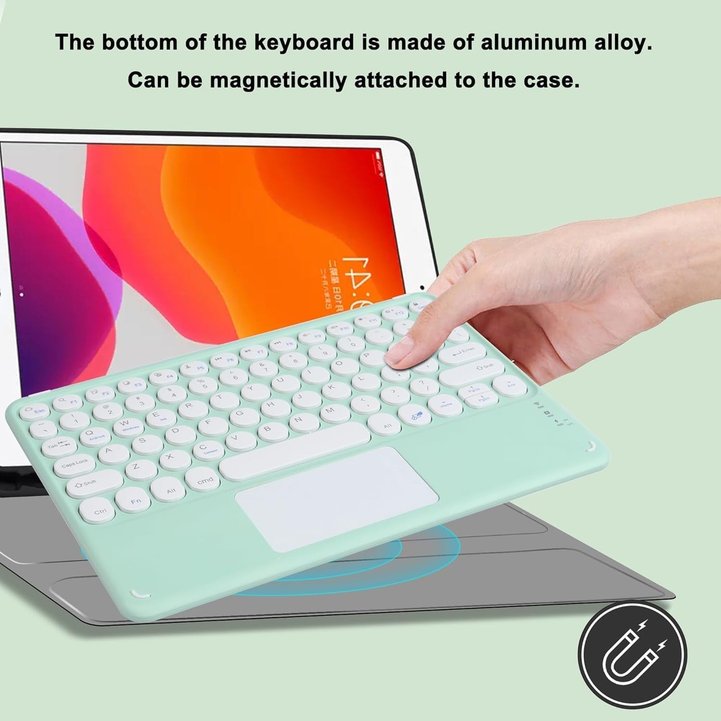 KUYHRF Wireless Keyboard with Touchpad, Ultra-Thin Rechargeable Bluetooth Keyboard Mini with Trackpad, Round Keys
