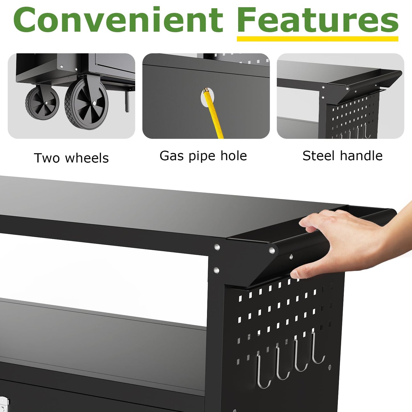 Eltean Grill Table,Outdoor Grill Cart with Storage,Outdoor Kitchen Island with Wheels,Foldable Tabletop for Prep,Patio BBQ(Metal)