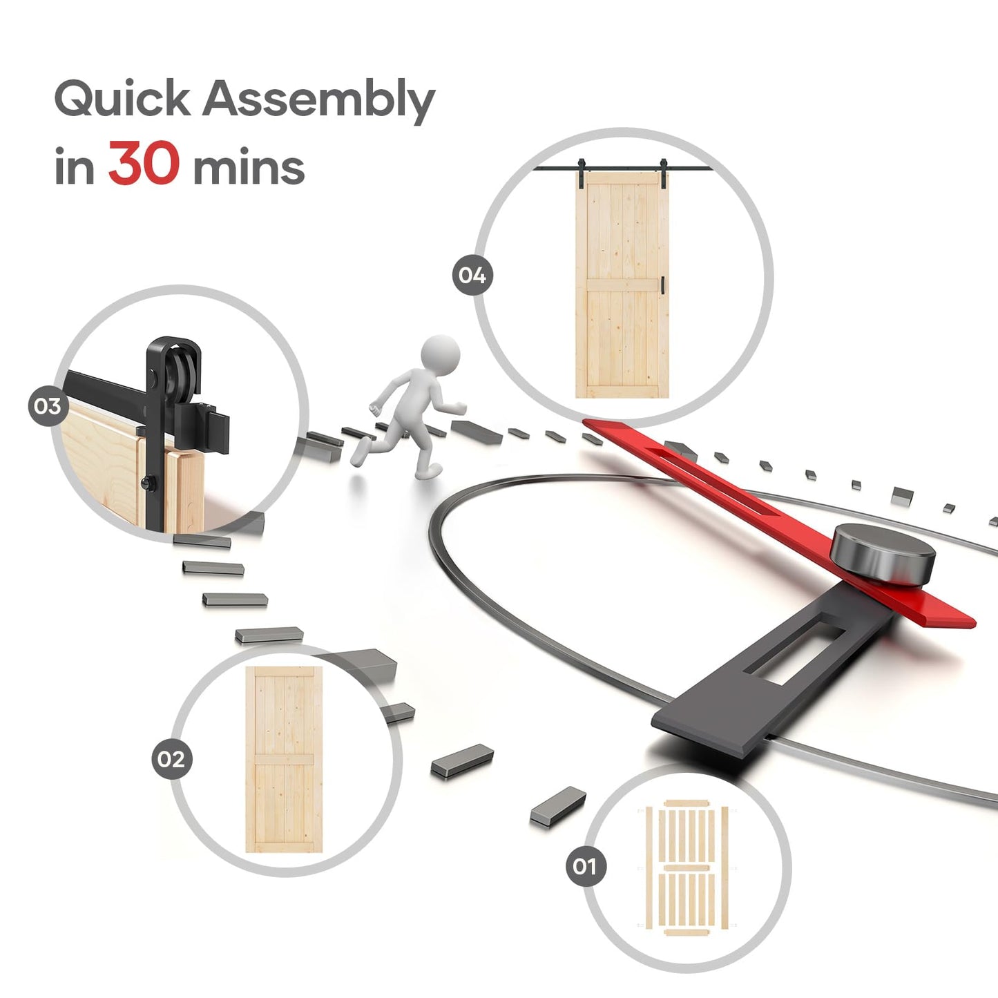 ROYMELO 36x80 inch Sliding Barn Wood Door Slab with 6.6ft Hardware Kit, Requires Simple DIY Assembly