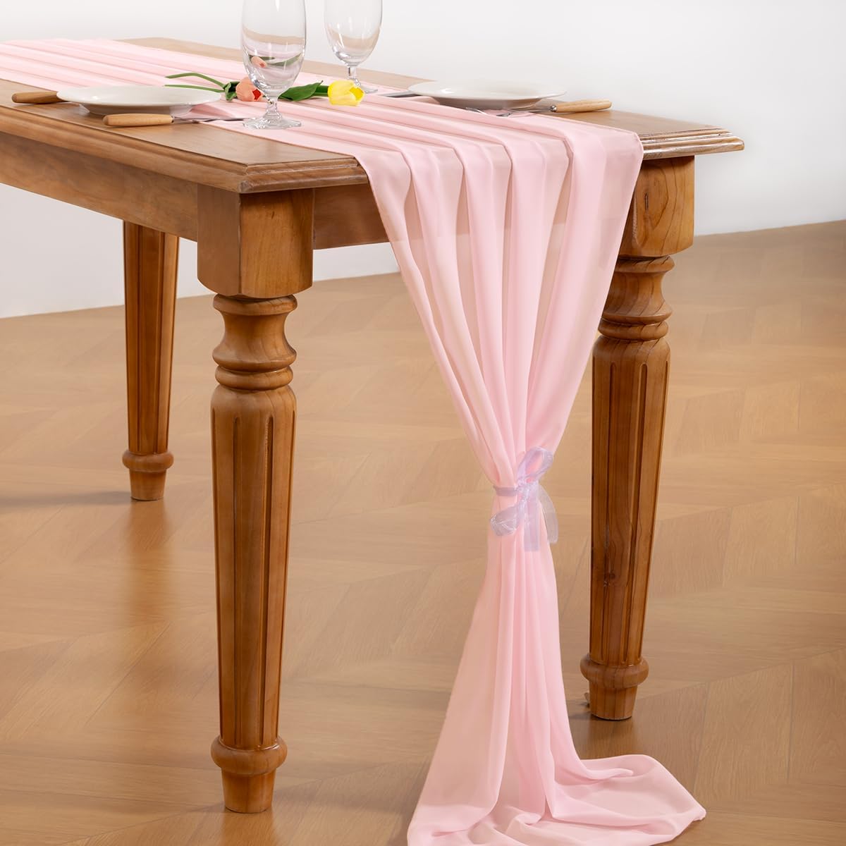 Socomi Blush Pink Chiffon Table Runner - 10ft | Elegant Sheer Decor for Weddings & Events (29x120 Inches)