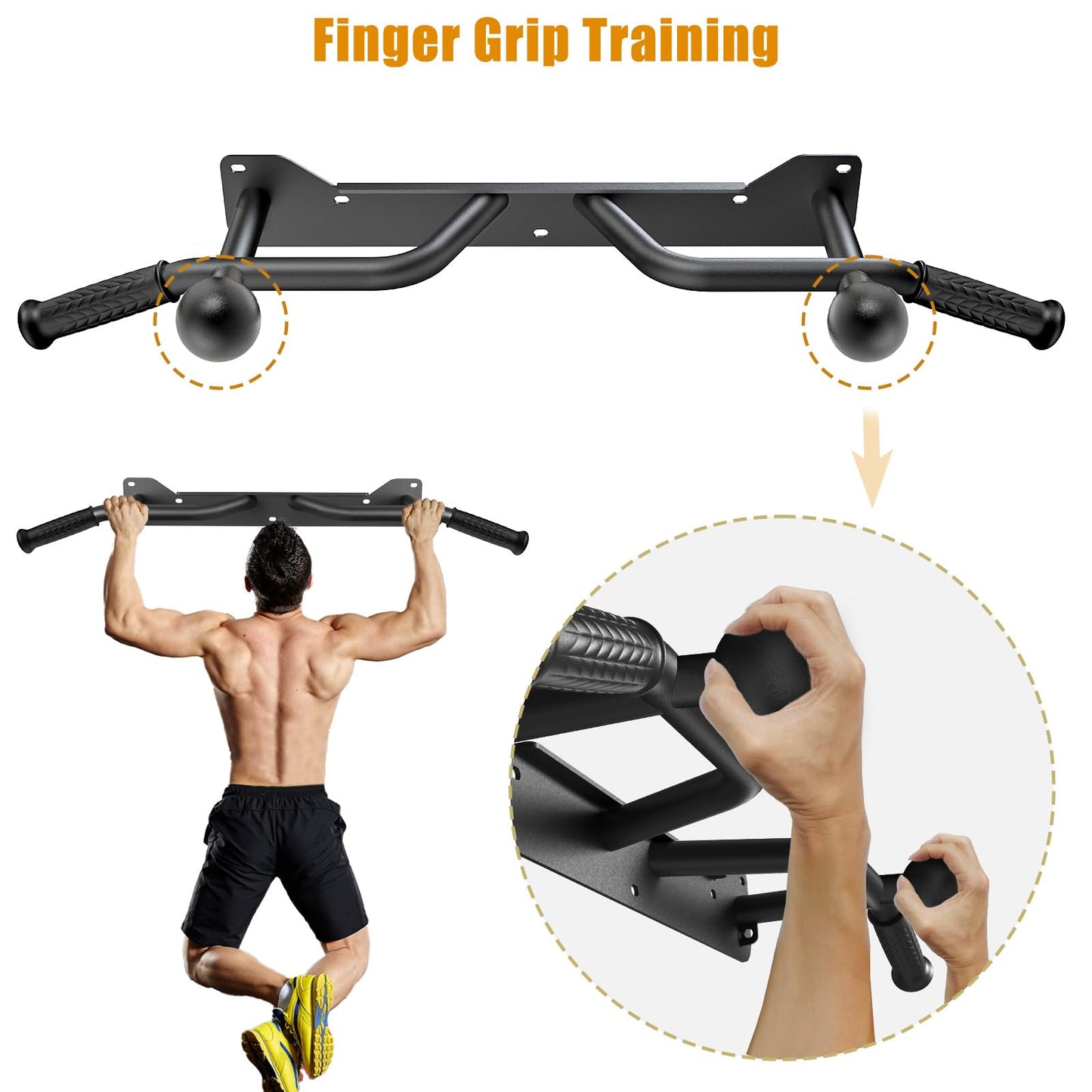 Kipika Heavy Duty Wall Mounted Doorway Pull Up Bar, Multifunctional Chin Up Bar, Portable Fitness Door Bar, Body Workout Home Gym System (B: 39" Wall Mount Pull Up Bar & Ball)