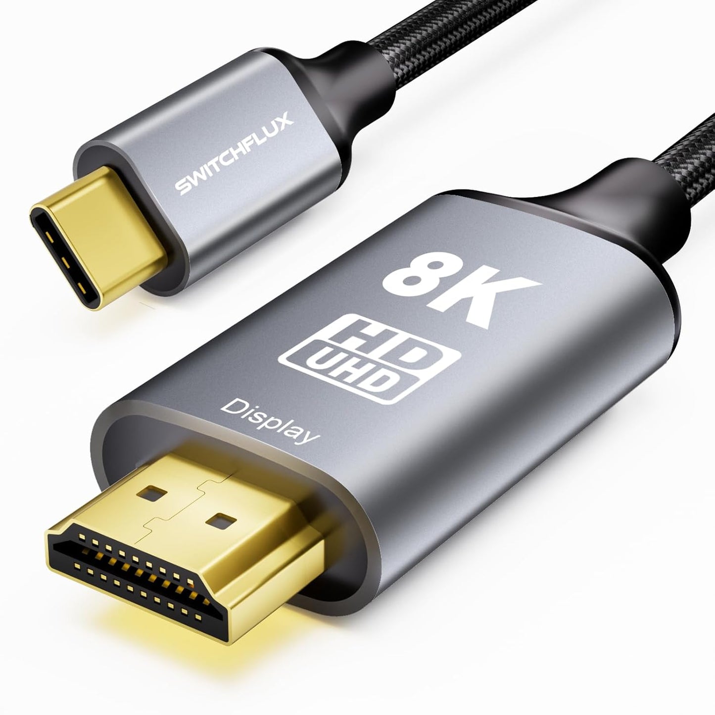SWITCHFLUX 2.1 10Ft (8K@60Hz,4K@144Hz,2K@240Hz) 3/4/5Compatible] 15 USB C to HDMI Cable Type-C to HDMI Braided