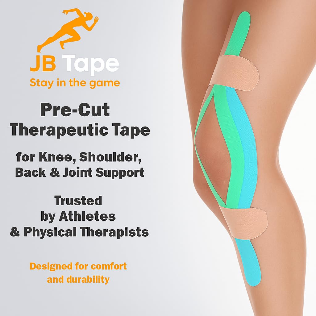 June Bugz Enterprises JB Tape Kinesiology Tape – 80 Precut 10-Inch Strips – Green – Elastic, Latex-Free, Water Resistant – Athletic Muscle & Joint Support – 4 Rolls