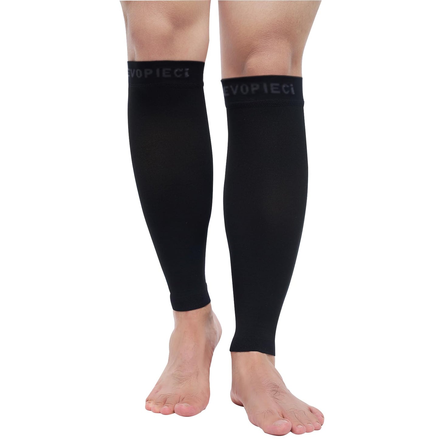 EVOPLECI 8-15 mmHg 1Pair Men and Women Wide Calf Sleeve Brace Compression Socks for Leg Support, Pain Relief (BLACK, M)