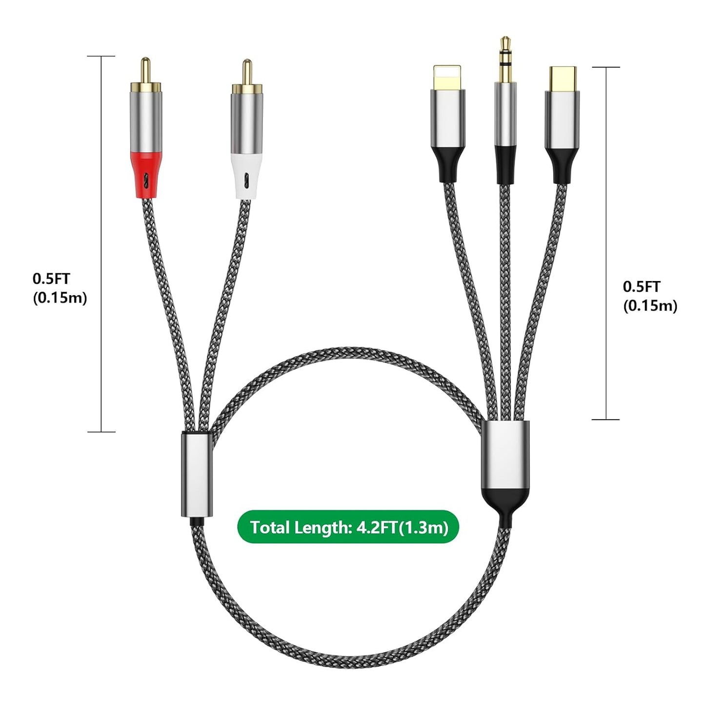 Liaoan Weiyu 2 3.5mm (1.3M/7.55FT) Three in one RCA Audio Cable, Used to Connect RCA Cable Adapter, USB C to RCA Cable