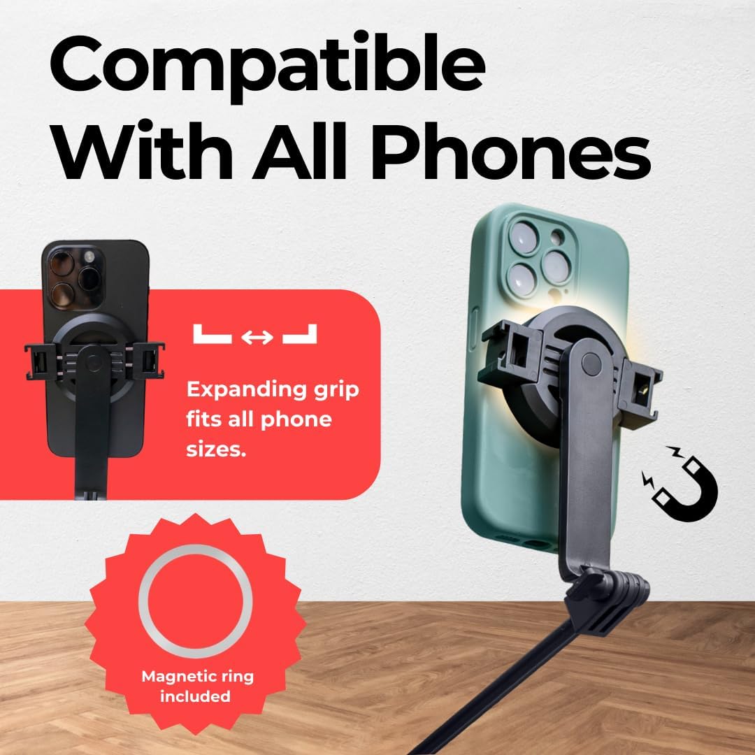 Cinder Brands 12/13/14/15 180 Magnetic Tripod & Selfie Stick with Bluetooth Remote | Foldable Travel Stand for iPhone |