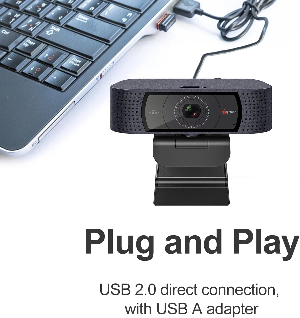 Angetube 1080P 2 2025 HD Webcam with Microphone, Computer Camera, Mics, USB Type-A & A-to-C Adapter, Plug & Play USB PC