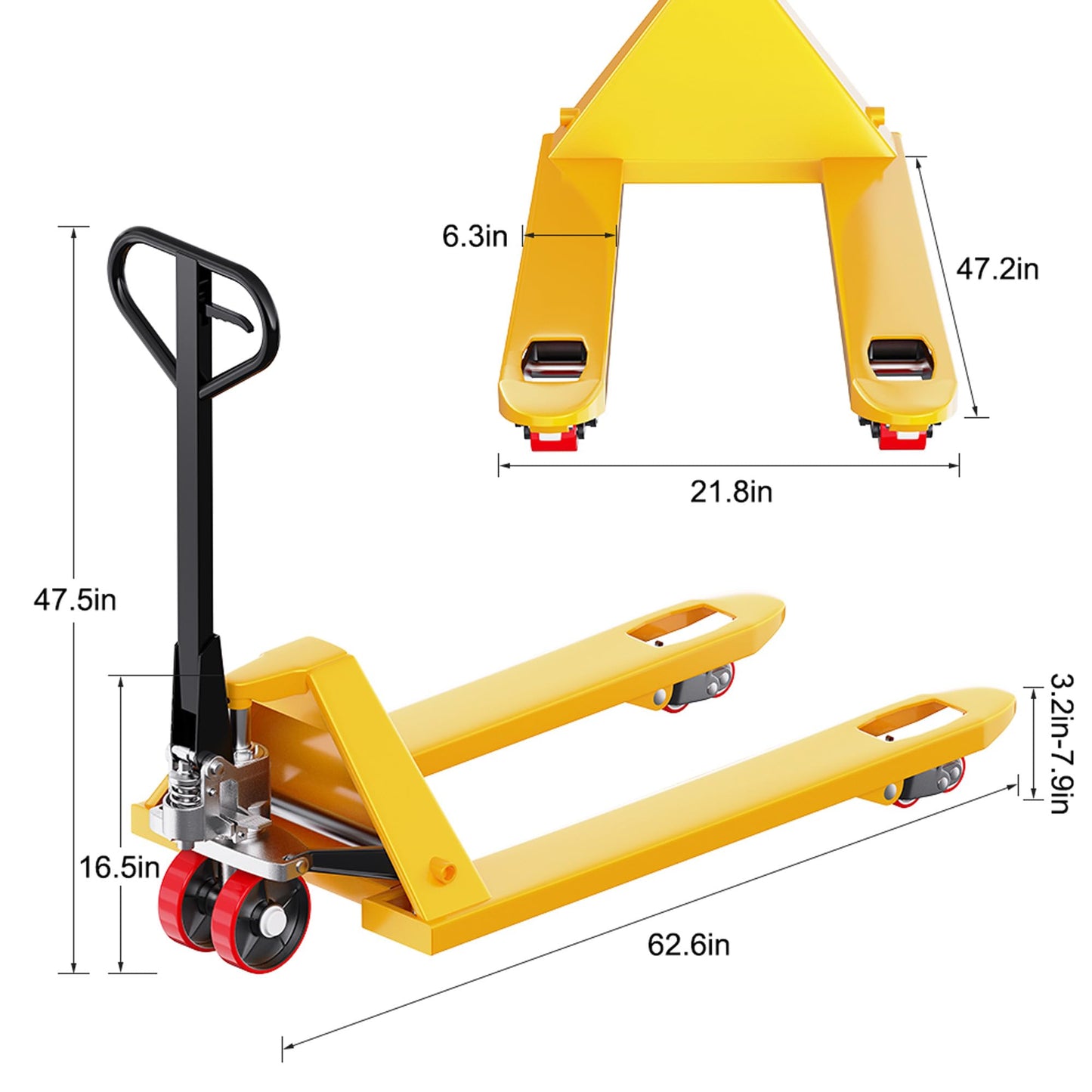 Xorxels Manual Pallet Jack Truck 6600 lbs Capacity, 22" x 47" Forks, Heavy Duty Pallet Truck with Leak-Proof Hydraulic Pump Non-Marking PU Wheels for Warehouse, Retail,Supermarket (PU Wheels)