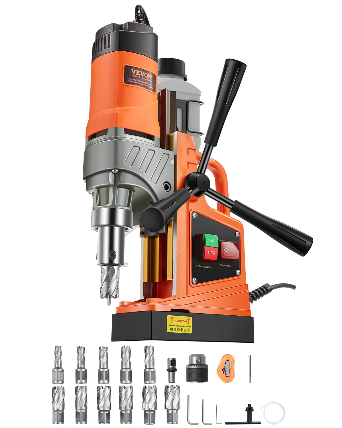 VEVOR Mag Drill Press, 1300W 1.57" Boring Diameter, 2922lbf Power Portable Magnetic Drill, 810 PRM, 11Pcs Drill Bits Electric Drilling Machine for Metal Surface, Industrial and Home Improvement
