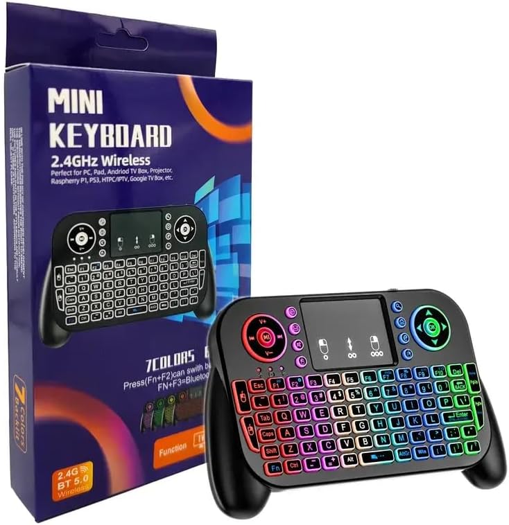 MRSVI Touchpad-2.4GHz Dual-Mode,7-Color PS3, Mini Keyboard with & Bluetooth Backlight, Multimedia Hotkeys