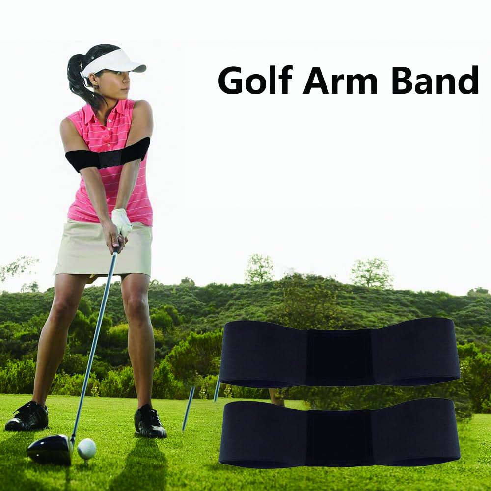 JOBCANU Golf Swing Trainer Aid (2-Pack) - Arm Band Connector for Perfect Swing Plane & Muscle Memory - Lightweight Posture Correction Tool for Beginners - Durable & Comfortable Elastic Strap(Black)
